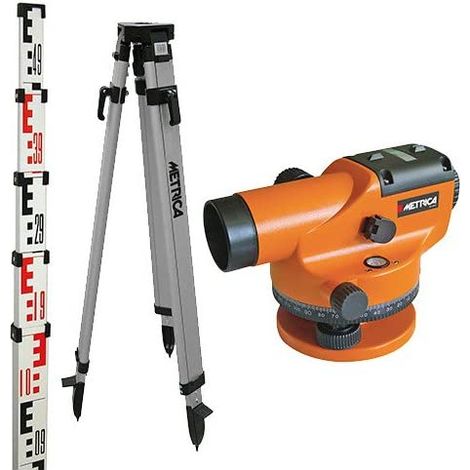 Set mit optischer Wasserwaage 32X METRICA 1000m Reichweite + Stativ + 4m Messlatte - 89222