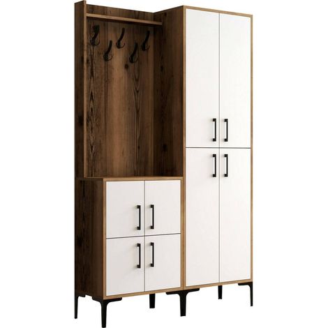 Dmora - Eingangsmöbel Castor, Moderner Eingang, Wandgarderobe, Multifunktions-Aufbewahrungskonsole, 120x35h200 cm, Walnuss und Weiß, mit verstärkter Verpackung (1/5)