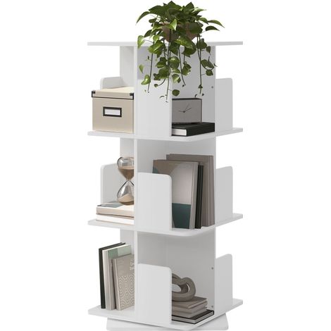 ML-Design Estantería Giratoria 360° con 3 Niveles y 12 Compartimentos, Blanca 40 x 94 x 40 cm Librería Independiente para Niños Organizador de Pie Mueble Multifuncional para Libros y Juguetes (1/5)