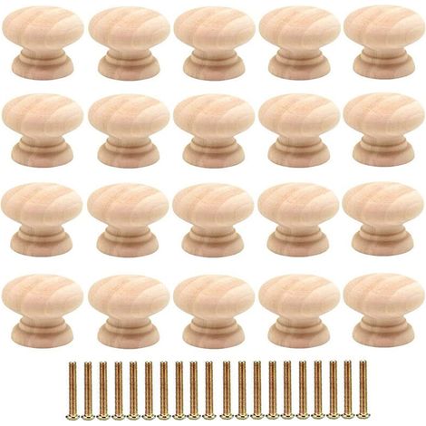 20 pezzi di maniglie in legno per ante di mobili, maniglie in legno per armadi, maniglie per credenze, pomelli rotondi per armadi, pomelli per cassetti di mobili da cucina con viti, diametro 35 mm