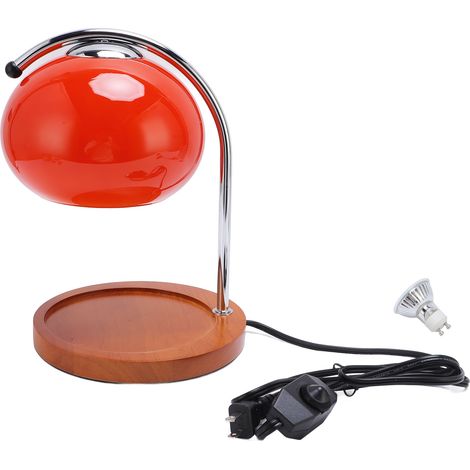 Lampe Chauffe-Cire Vintage Dimmable Base Bois Verre Orange Ampoule GU10 50W Incluse Design Rétro Élégant pour Intérieur (1/5)