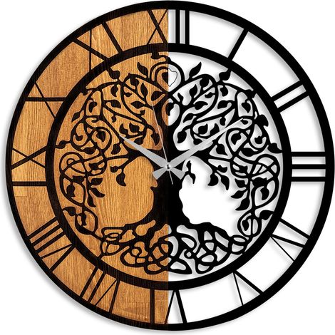 Orologio da parete in legno, decorazione naturale Clock Noce Nero (1/5)