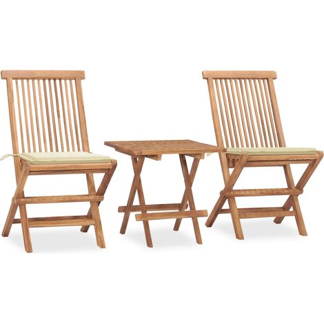 Bois de teck - vidaXL Ensemble à manger d'extérieur pliable avec coussin 3 pcs Teck - Meuble extérieur (1/5)