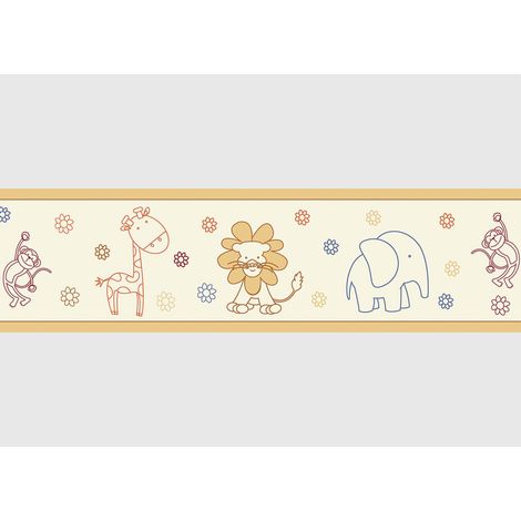 Frise auto-collante au fond beiges avec des animeaux dessiner (1/5)