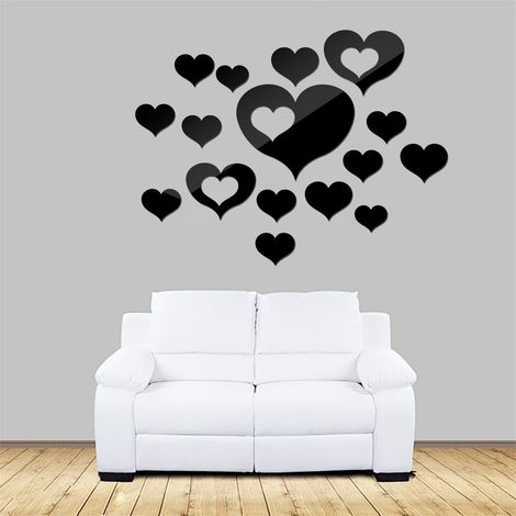 Autocollant Miroir Acrylique Forme Coeur - Décoration Murale Détachable pour Salon Chambre Cuisine - 16 Pièces Tailles Variées (1/5)