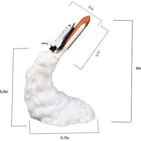 Ortviai Lampe de bureau en forme de fusée imprimée en 3D – Modèle Rocket I, LED chaude, rechargeable USB, hauteur 21,5 cm (1/4)
