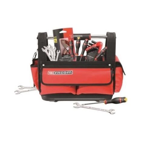 Facom – Boîte à outils textile 40x22x32.5 cm – Ultra-résistante et imperméable – 22 outils inclus : 5 tournevis Protwist, 9 clés mâles, pince multiprise, 7 clés à fourche (1/5)
