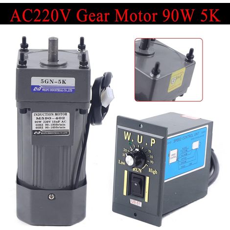 Motor de engranajes de CA, motor de engranajes de CA Motor eléctrico monofásico + controlador de velocidad 90W 5K 270rpm Motor de engranaje inverso único (1/5)