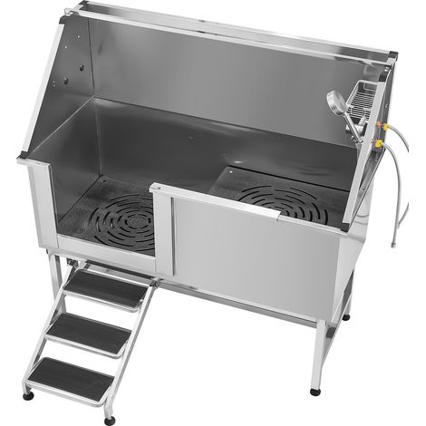 Mophorn Stazione di Lavaggio per Cani in Acciaio Inox, Vasca per Toelettatura Animali Domestici di Grandi, Medie e Piccole Dimensioni 157,48 cm con Scale, Filtro Acqua, Porta Sinistra