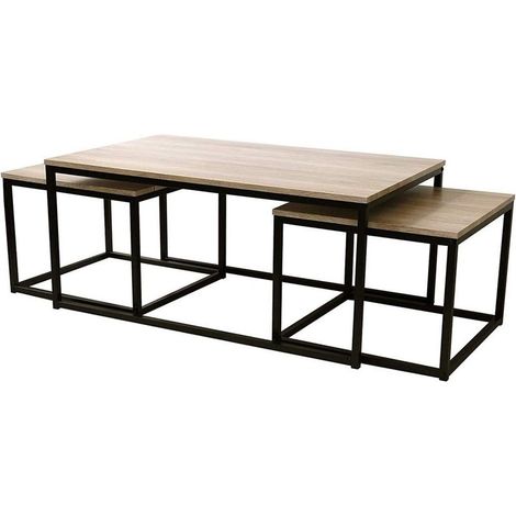 Lot de 3 tables basses 100 et 50 cm naturel et métal noir - ONYX (1/5)