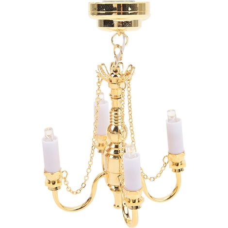 Lustre miniature réaliste pour maison de poupée à l'échelle 1:12, à piles, avec 4 têtes, doré (1/5)