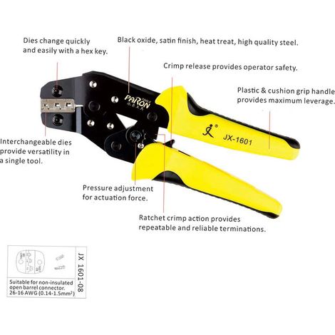 PARON Pince à sertir professionnelle JX-48B 3,96 à 6,3 mm 26-16 AWG Pince à sertir 0,14-1,5 mm² pour Dupont (1/5)
