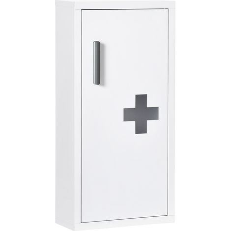 Armoire à pharmacie premiers secours Blanc avec 3 compartiments intérieurs et fermeture magnétique pour médicaments 40x15x53,5 cm