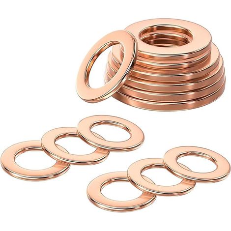 20 Pièces Rondelles en Cuivre M10 Rondelles Plates, 10mm ID 16mm OD Joints Toriques, Rondelles D'étanchéité Plates pour Vis, Boulons (1/5)