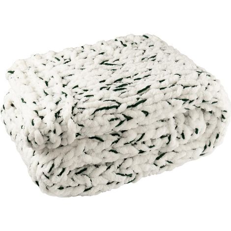 Plaid Tricoté "Efrain" 130x170cm Blanc & Vert Foncé (1/2)
