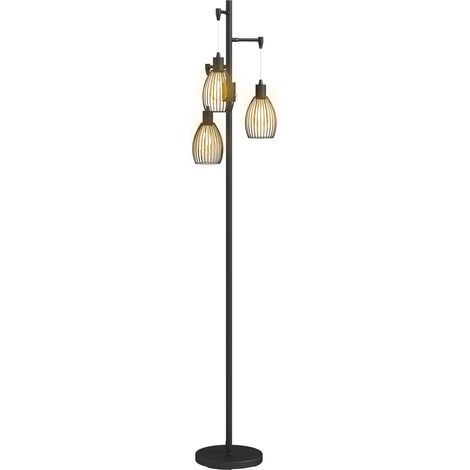 3--Light LED Floor Lamp, 170cm Industrial Dimmable Standing Lamp with Steel Wire Cage Lampshades, 2700K for Living Room, Bedroom, Dining Room, Study, Black (1/5)