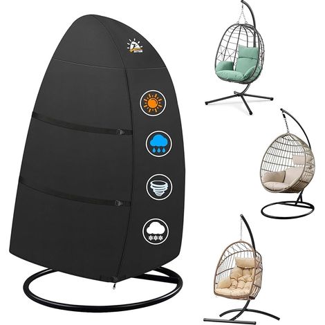 Housses de oeuf suspendu 114 x 83 x 172 cm, Couverture de Fauteuil Suspendu imperméable et robuste pour balancelle de terrasse à suspendre avec revêtement PU Housses pour mobilier de jardin (1/5)