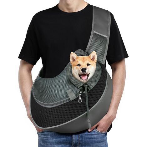 Borsa da trasporto per cani e gatti, borsa a tracolla regolabile per cani/gatti di piccola e media taglia, borsa a mano libera per animali fino a 5 kg per esterni, passeggiate, viaggi (Nero) (1/5)