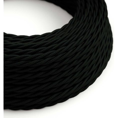 Creative-Cables, Cavo elettrico rivestito in tessuto, Sezione 3 x 0,75 mm², 1 m, Nero Carbone TM04, Trecciato effetto seta
