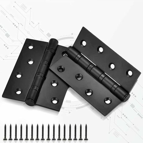 2 Pcs Paumelle pour Porte, Paumelle Porte Bois Acier Inoxydable, Charnière Meuble avec Vis pour La Maison Meubles Matériel Armoire (4-inch Noir) (1/5)