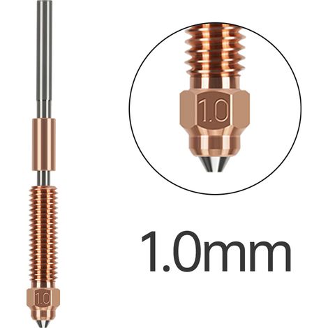 Buse imprimante 3D 1.0mm cuivre acier trempé revêtu compatible Creality K1C K1 Max Ender 3 V3 buse bimétallique intégrée avec throat alliage titane débit élevé (1/5)