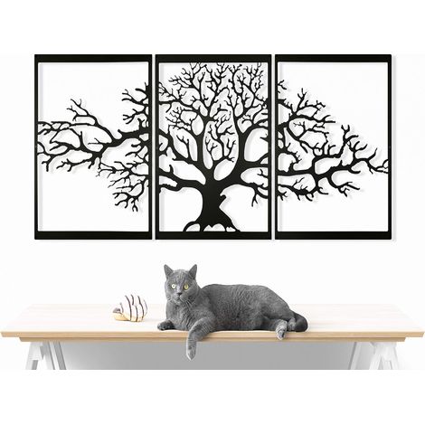 Arbre De Vie En Métal, Décoration Murale, Sculpture en métal 3D, Pour Maison, Bureau, Chambre à Coucher, Salon, Décoration extérieure, Grand lot de 3, Noir, 45×90cm (1/5)