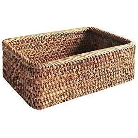 Cesta rectangular de mimbre tejida a mano, bandeja de frutas, caja de almacenamiento de pan, caja de almacenamiento portátil para picnic, decoración para cocina (1/4)