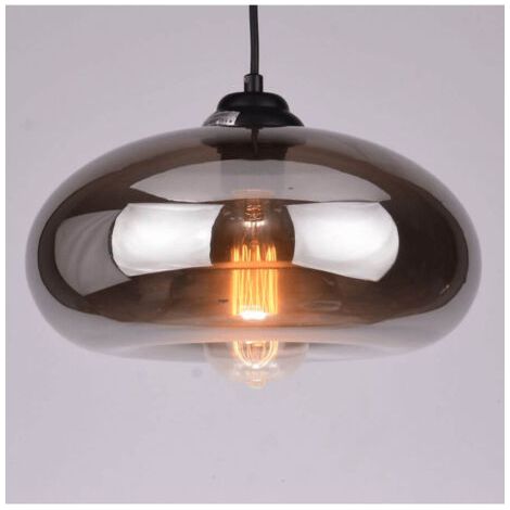 Suspension goutte d'eau en verre fumé noir – Style industriel – Ampoule E27 pour éclairage doux – Assemblage simple (1/5)