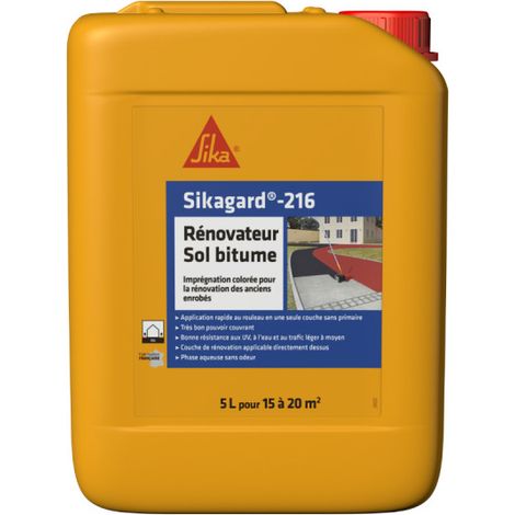 Sika – Rénovateur sol bitume 5L – Imprégnation colorée pour surfaces bitumineuses – Résistance aux UV et à l'eau – Application rapide sans primaire