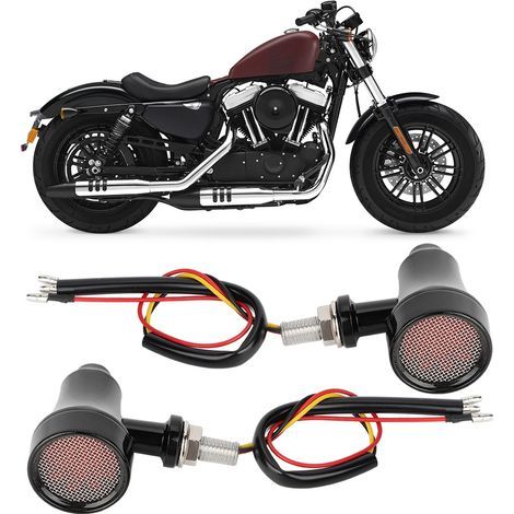 Clignotants Moto Rétro Coque Métallique LED Feu Stop Lampe Flash (Noir) (1/5)