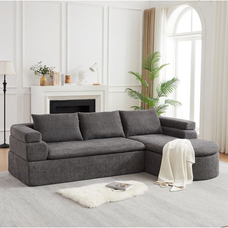 Sofá rinconera en L 260x170x65 cm de chenilla gris antracita – MEUBLIV (1/5)