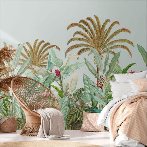 Photo wallpaper Profhome 392311 hot embossed non-woven wallpaper smooth with jungle elements matt blue green fuchsia brown 2.65 m x 2.8 m (1/4)