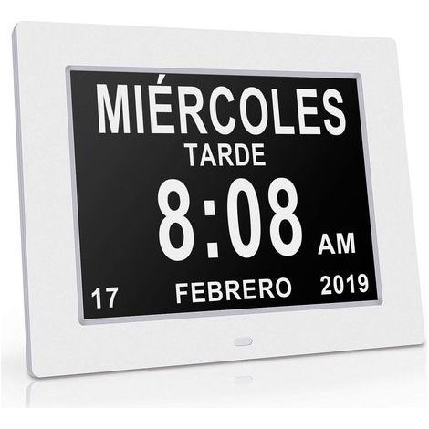 Horloge Non-Abrégée Auto Dimming, 8" Pouce LCD Horloge Numérique Calendrier Auto Dimming 8 Langues HD Display Rappel (1/5)
