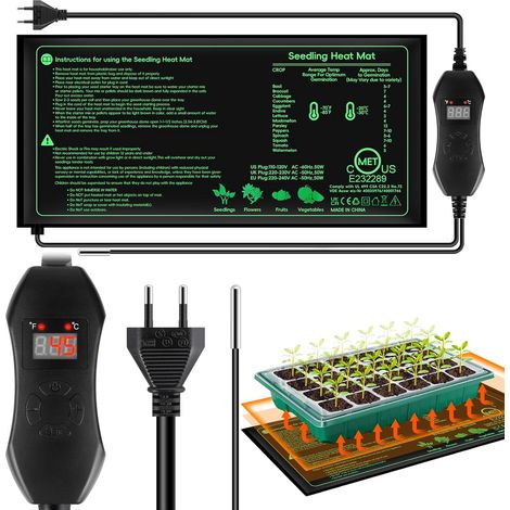 Anzucht-Heizmatte – 1 Stück – PVC und Isolierkabel – Digitalthermostat 20–45 °C – Für die Keimung von Pflanzen und Tieren – 25 x 52 cm (1/5)