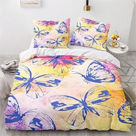 Parure de lit Housse de Couette en Microfibre Taies d'oreillers, 3D Imprimé Sets Housse de Couette Papillon Vintage,140x200cm - RIK (1/4)