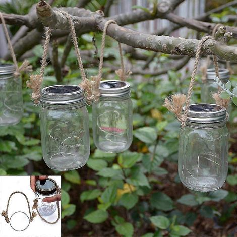 Lot de 6 cintres en toile de jute avec poignées en acier inoxydable, compatibles avec les bocaux Mason et Ball de 500 ml. (1/5)