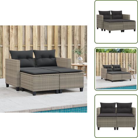 Poli rattan - vidaXL Divano da Giardino 2Posti con Sgabelli Grigio Chiaro Polyrattan - Seduta esterna