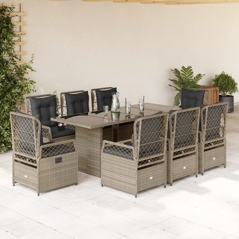 Ensemble à manger de jardin et coussins 9 pcs-Salon de jardin gris clair rotin 368250 (1/5)