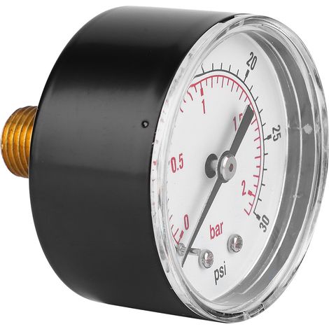 Manomètre à cadran de 50 mm, raccord arrière 1/4 BSPT pour air, eau, huile et gaz (0-30 PSI 0-2 Bar) (1/5)