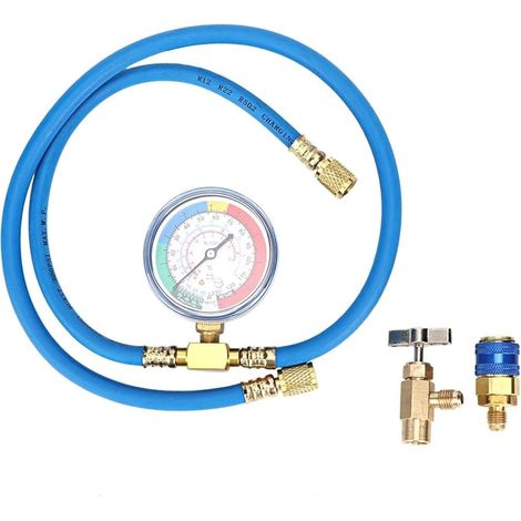 Kit de tuyau de recharge R134a, tuyau de mesure de niveau de réfrigérant, robinet de remplissage, tuyau de charge de réfrigérant, ouvre-bouteille R134a et connecteur automatique inclus. (1/5)
