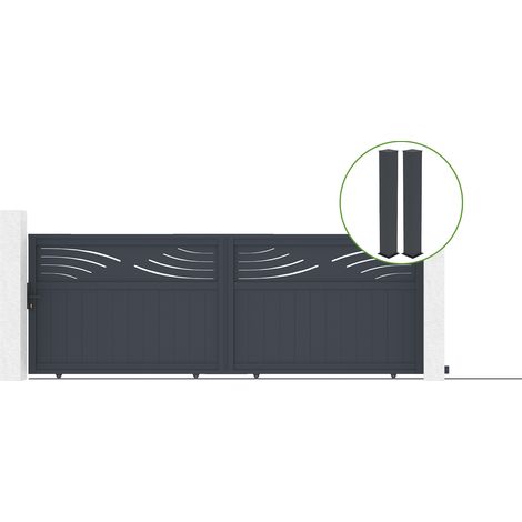 Schiebetor 4m HALTI H.140cm graues Aluminium + 2 Pfosten 20x20cm H.166cm