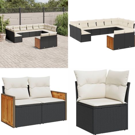 Salon de jardin 12 pcs avec coussins noir résine tressée - Ensemble Salon De Jardin - Meuble De Jardin - Salon Extérieur - Mobilier De Jardin - Set De Canapés - Home & Living (1/5)
