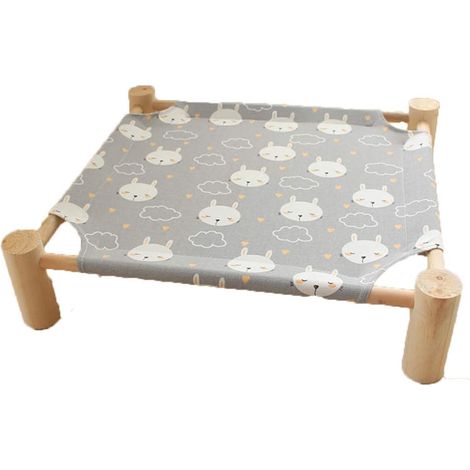 1 lit pour animaux, cadre en pin, toile respirante, design surélevé, pour chien et chat, intérieur et extérieur