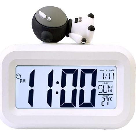 Réveil LCD haute définition avec affichage rétroéclairé - Multifonctionnel - Économie d'énergie - Pour chambre à coucher, voyage, blanc (1/4)