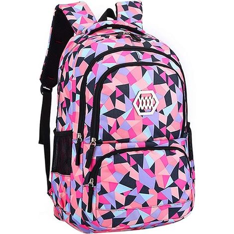 Sac à dos à motifs géométriques pour fille, idéal pour l'école primaire, le collège et l'université.