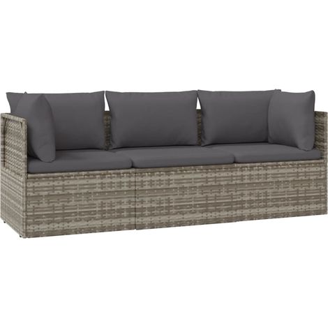 3-tlg. Garten-Lounge-Set mit Kissen Grau Poly Rattan vidaXL (1/5)