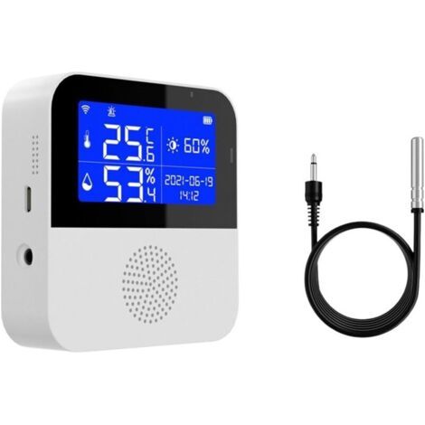 Capteur de température et d'humidité WiFi avec sonde externe 2 en 1 - Capteur de température et d'humidité - Écran LCD alimenté par USB - Pour moniteur intelligent Tuya - Contrôle par (1/3)