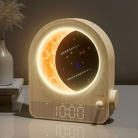 Sveglia e lampada da comodino combinate, luce notturna con 3 livelli di luminosità, inclusa la luce diurna, sveglia luminosa, 10 suoni naturali, intensità della luce notturna regolabile, ideale per la (1/5)