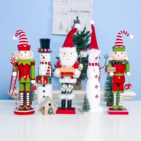 Ornement en bois peint représentant le Père Noël et un bonhomme de neige, style A, vieil homme 1 (1/5)