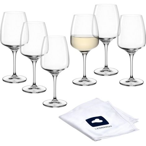 Lot de 6 verres à vin blanc avec chiffon de polissage, 360 ml, passent au lave-vaisselle, résistants aux chocs, élégants, à pied bas, adaptés à un usage quotidien (1/5)
